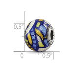 Reflections 925 Sterling Silver Multicolor with Glitter Overlay Glass Bead 12 x 10 mm