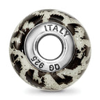 Reflections 925 Sterling Silver White and Black with Glitter Overlay Glass Bead 12 x 10 mm