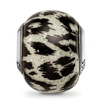 Reflections 925 Sterling Silver White and Black with Glitter Overlay Glass Bead 12 x 10 mm