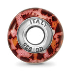 Reflections 925 Sterling Silver Pink and Brown with Glitter Overlay Glass Bead 12 x 10 mm