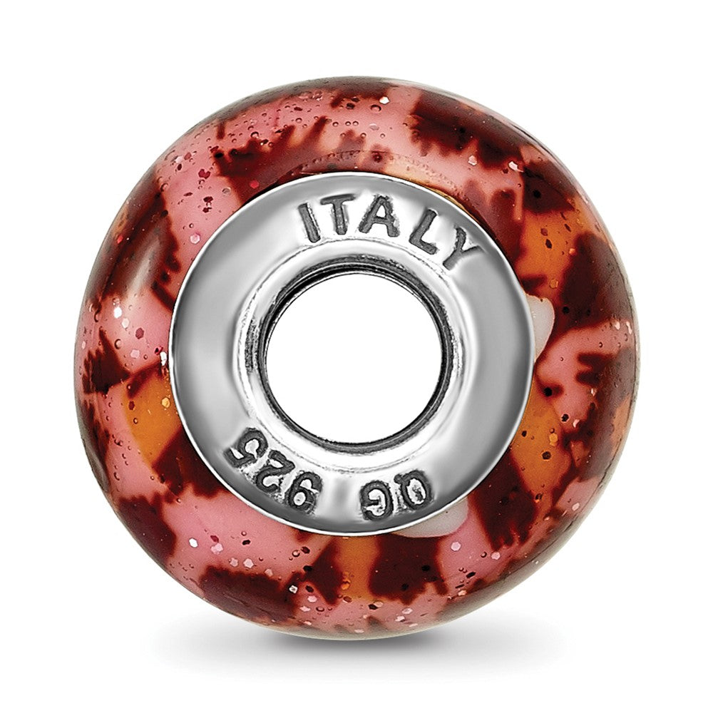 Reflections 925 Sterling Silver Pink and Brown with Glitter Overlay Glass Bead 12 x 10 mm