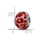 Reflections 925 Sterling Silver Pink and Brown with Glitter Overlay Glass Bead 12 x 10 mm