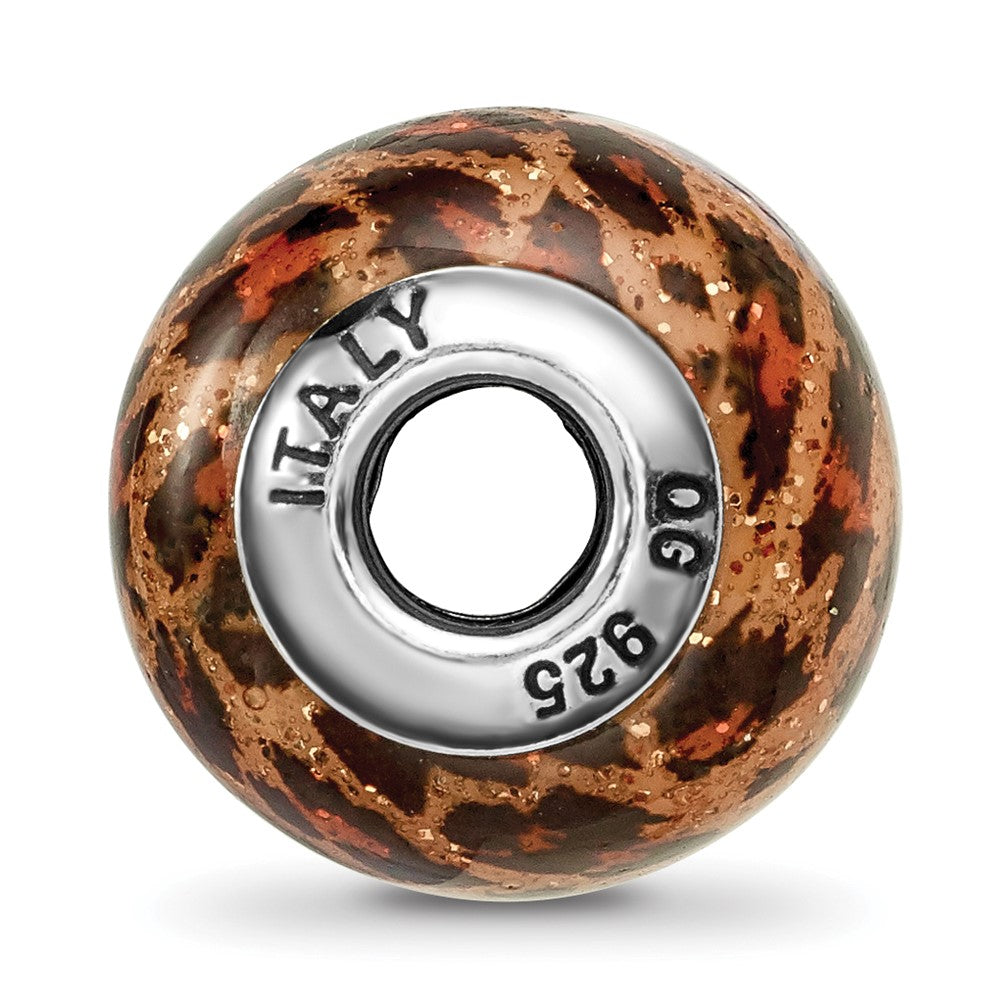 Reflections 925 Sterling Silver Brown Jaguar Glitter Overlay Glass Bead 12 x 10 mm