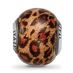 Reflections 925 Sterling Silver Brown Jaguar Glitter Overlay Glass Bead 12 x 10 mm