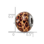 Reflections 925 Sterling Silver Brown Jaguar Glitter Overlay Glass Bead 12 x 10 mm