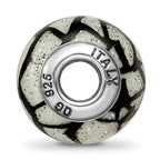 Reflections 925 Sterling Silver White/Black with Glitter Overlay Glass Bead 12 x 10 mm