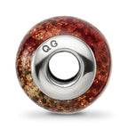 Reflections 925 Sterling Silver Lt Brown Python Glitter Overlay Glass Bead 12 x 10 mm