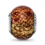 Reflections 925 Sterling Silver Lt Brown Python Glitter Overlay Glass Bead 12 x 10 mm