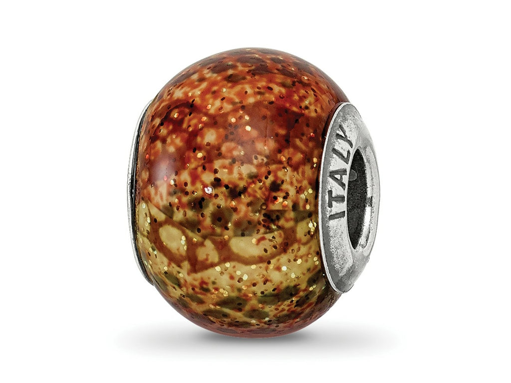Reflections 925 Sterling Silver Lt Brown Python Glitter Overlay Glass Bead 12 x 10 mm