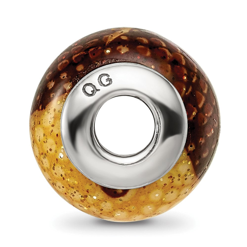 Reflections 925 Sterling Silver Brown/Yellow Glitter Overlay Glass Bead 12 x 10 mm