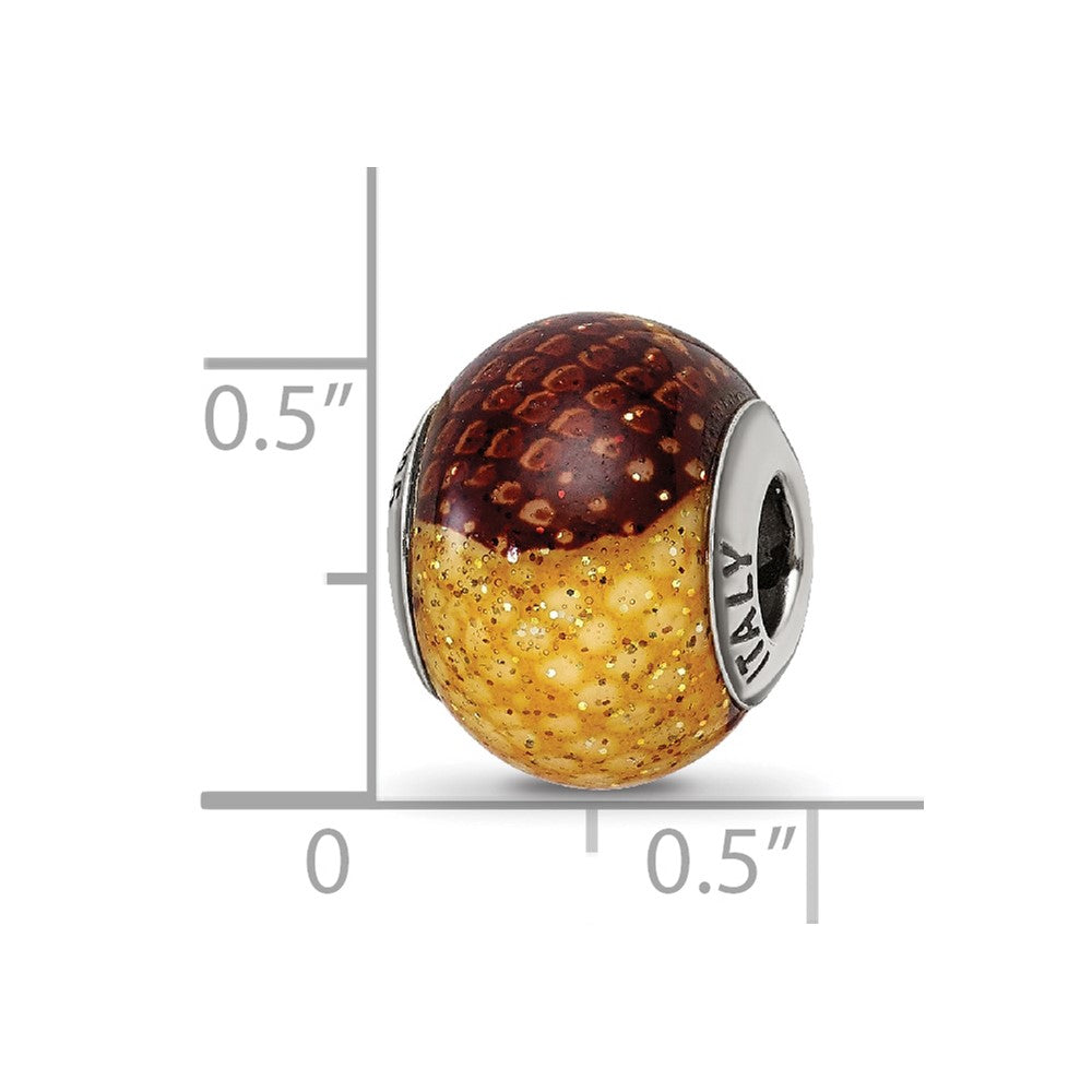 Reflections 925 Sterling Silver Brown/Yellow Glitter Overlay Glass Bead 12 x 10 mm