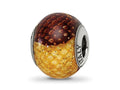 Reflections 925 Sterling Silver Brown/Yellow Glitter Overlay Glass Bead 12 x 10 mm