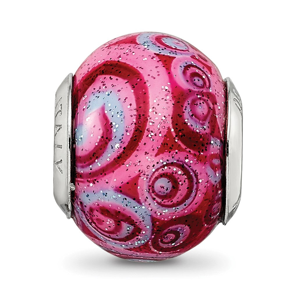 Reflections 925 Sterling Silver Pink and Purple Swirls Overlay Glass Bead 12 x 10 mm