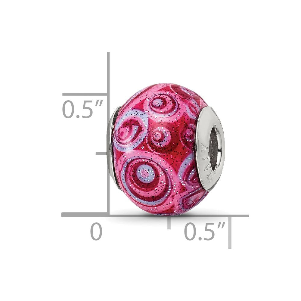 Reflections 925 Sterling Silver Pink and Purple Swirls Overlay Glass Bead 12 x 10 mm