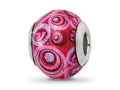 Reflections 925 Sterling Silver Pink and Purple Swirls Overlay Glass Bead 12 x 10 mm
