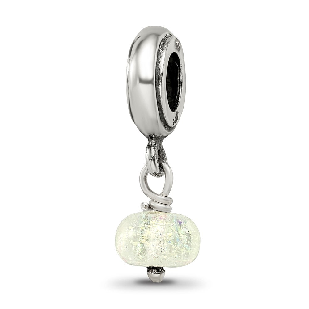 Reflections 925 Sterling Silver Yellow Dichroic Glass Dangle Bead 19 x 7 mm