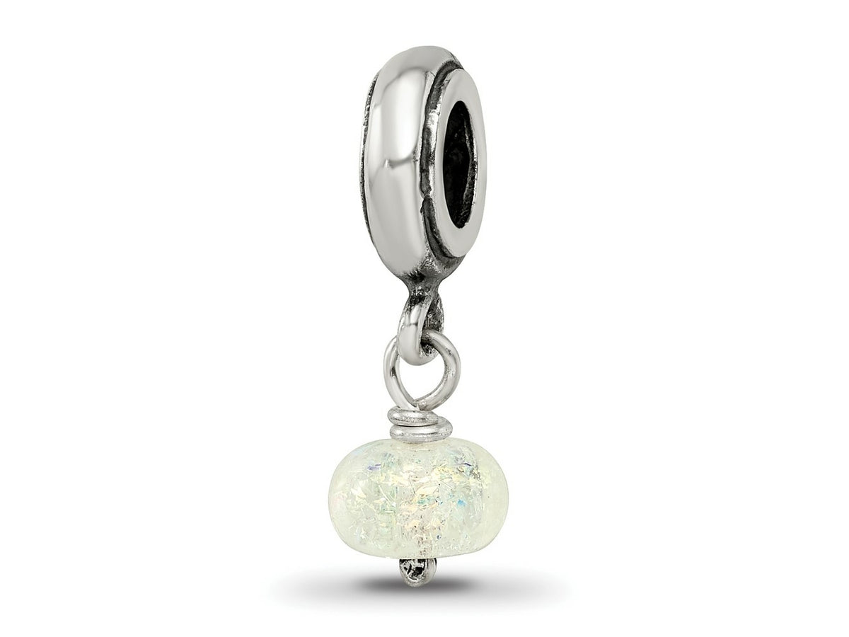 Reflections 925 Sterling Silver Yellow Dichroic Glass Dangle Bead 19 x 7 mm