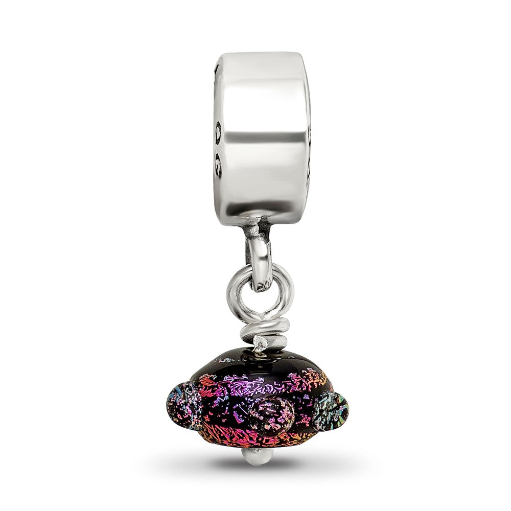 Reflections 925 Sterling Silver Purple Dichroic Glass Dangle Bead 20 x 10 mm