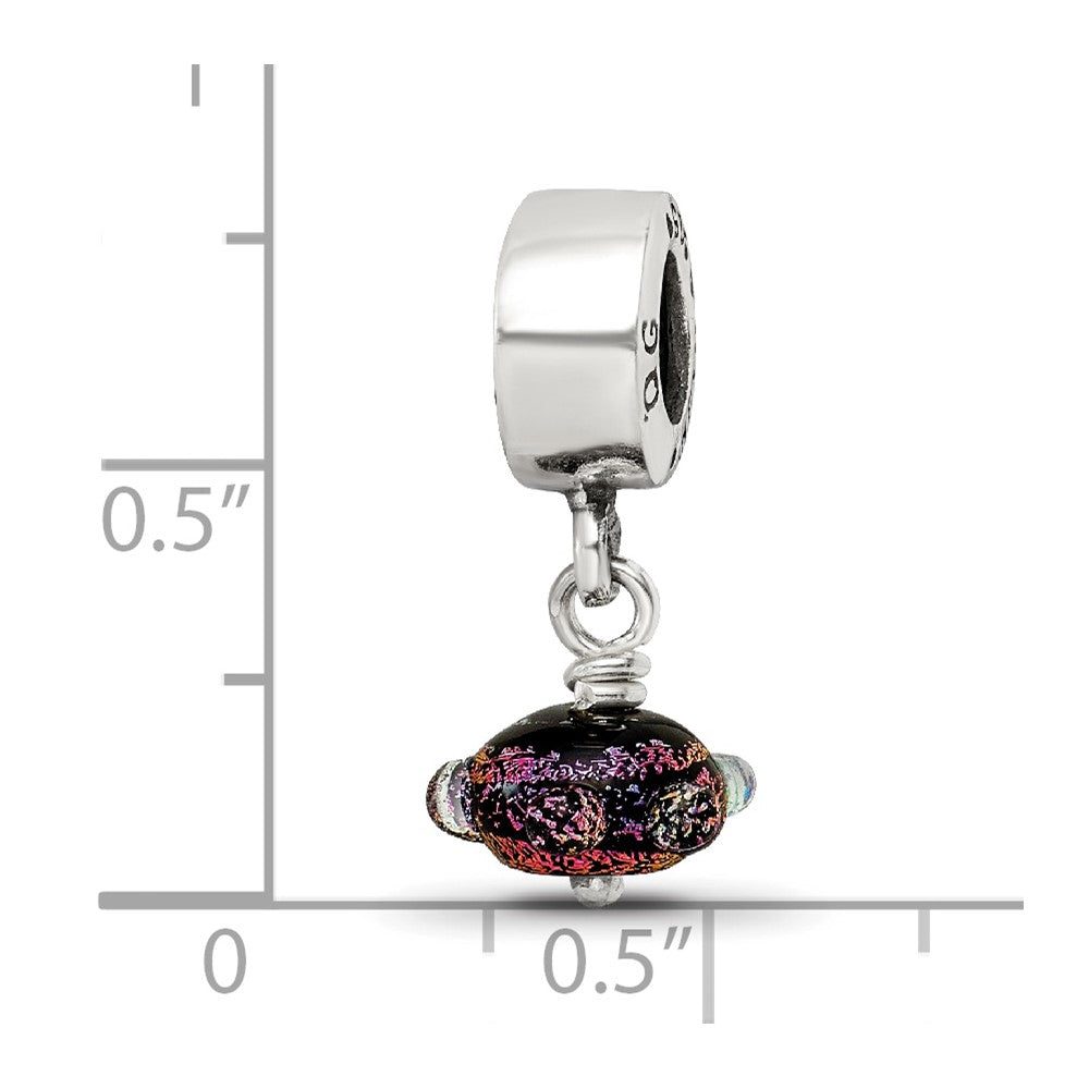 Reflections 925 Sterling Silver Purple Dichroic Glass Dangle Bead 20 x 10 mm