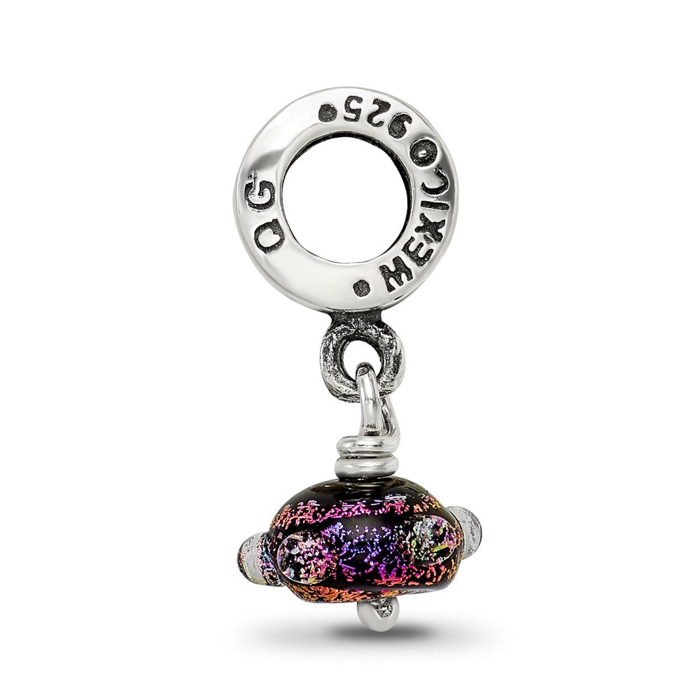 Reflections 925 Sterling Silver Purple Dichroic Glass Dangle Bead 20 x 10 mm