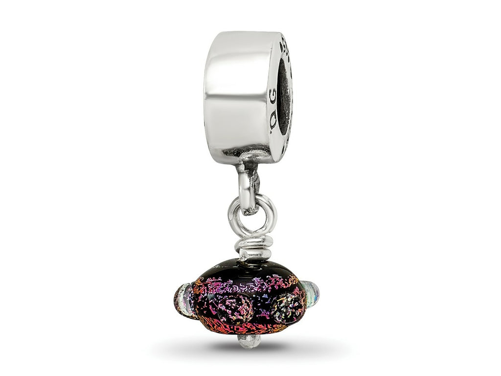 Reflections 925 Sterling Silver Purple Dichroic Glass Dangle Bead 20 x 10 mm