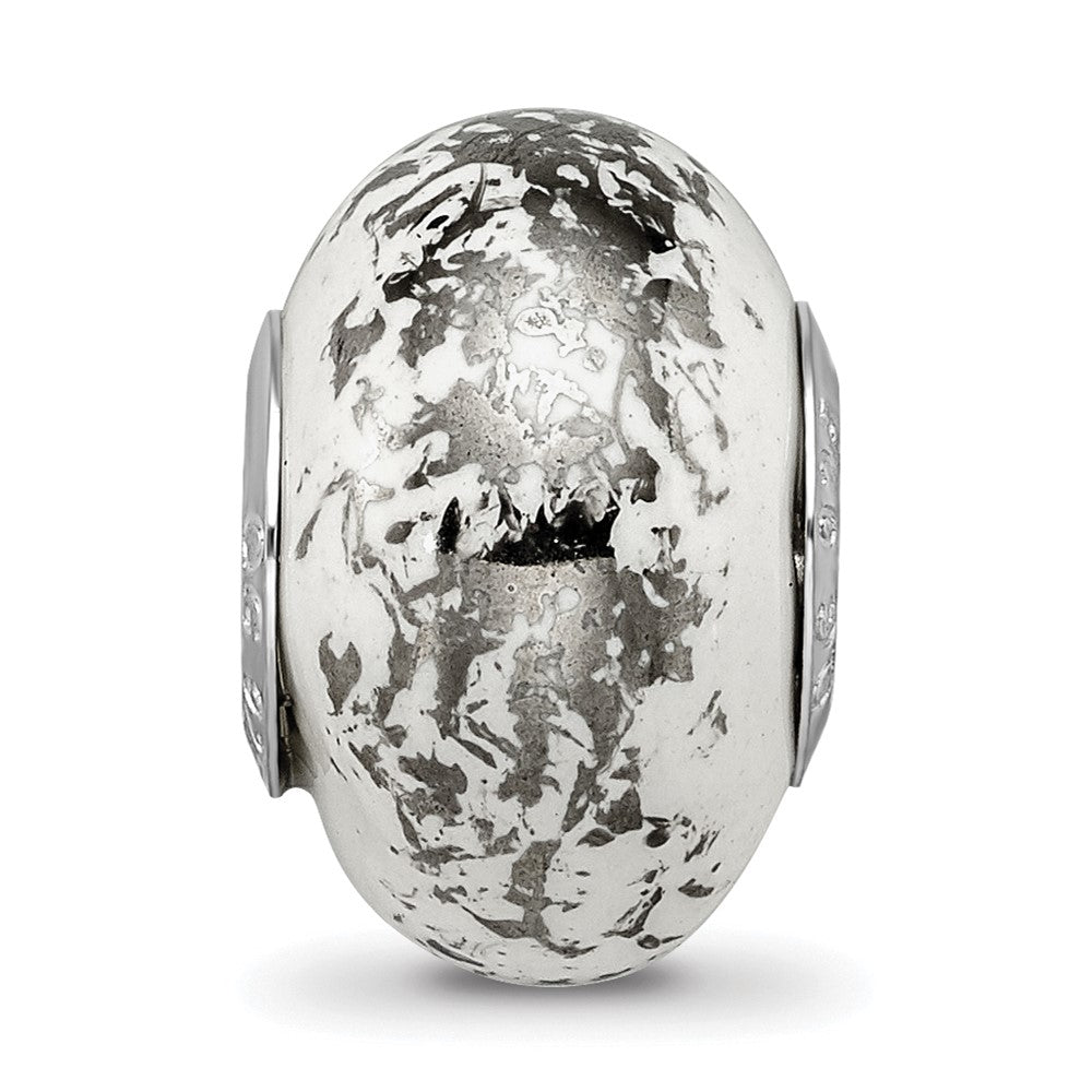 Reflections 925 Sterling Silver White with Platinum Foil Ceramic Bead 12 x 9 mm