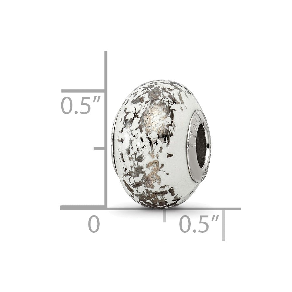 Reflections 925 Sterling Silver White with Platinum Foil Ceramic Bead 12 x 9 mm