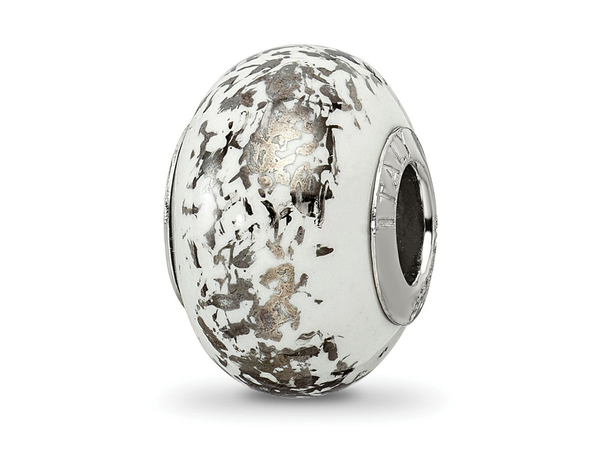 Reflections 925 Sterling Silver White with Platinum Foil Ceramic Bead 12 x 9 mm