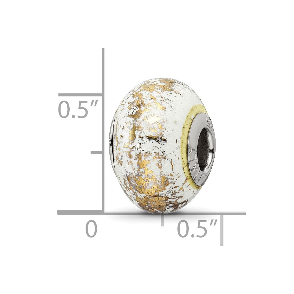 Reflections 925 Sterling Silver White with Foil Ceramic Bead 12 x 9 mm