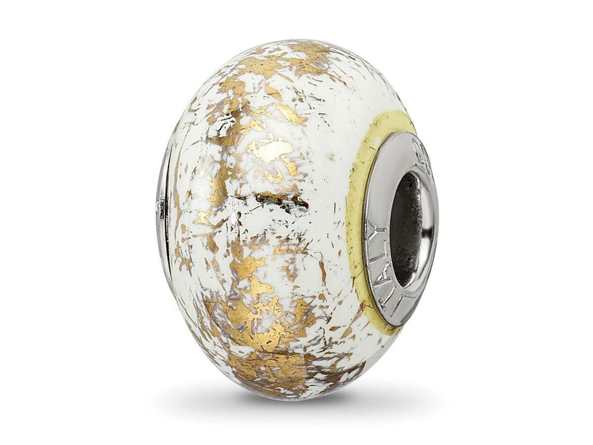 Reflections 925 Sterling Silver White with Foil Ceramic Bead 12 x 9 mm