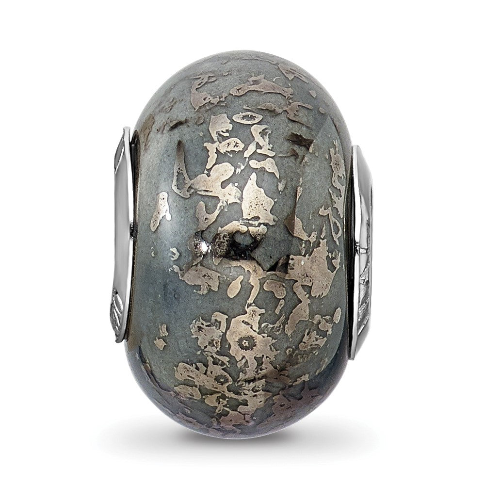 Reflections 925 Sterling Silver Grey with Platinum Foil Ceramic Bead 13 x 9 mm