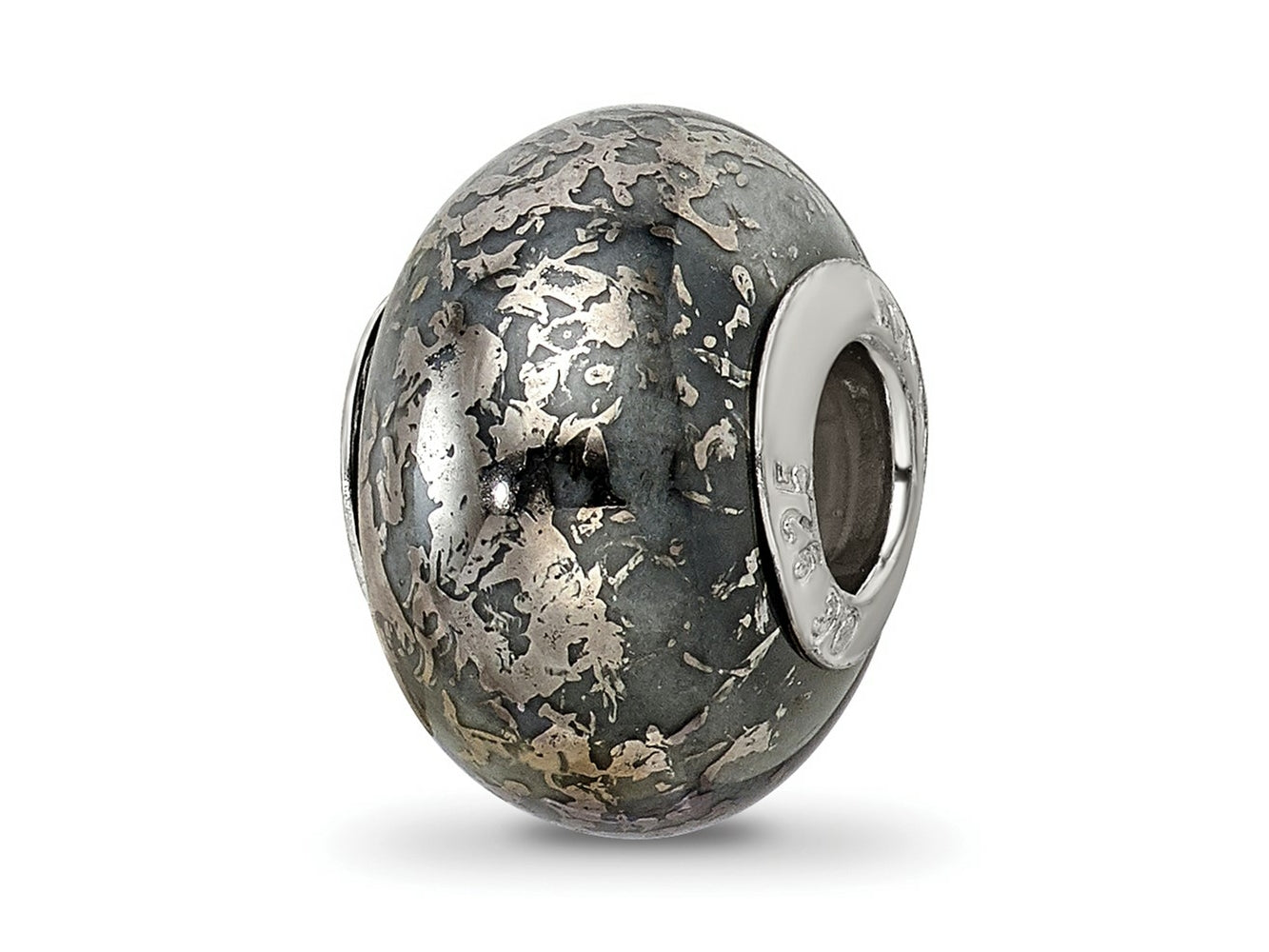 Reflections 925 Sterling Silver Grey with Platinum Foil Ceramic Bead 13 x 9 mm