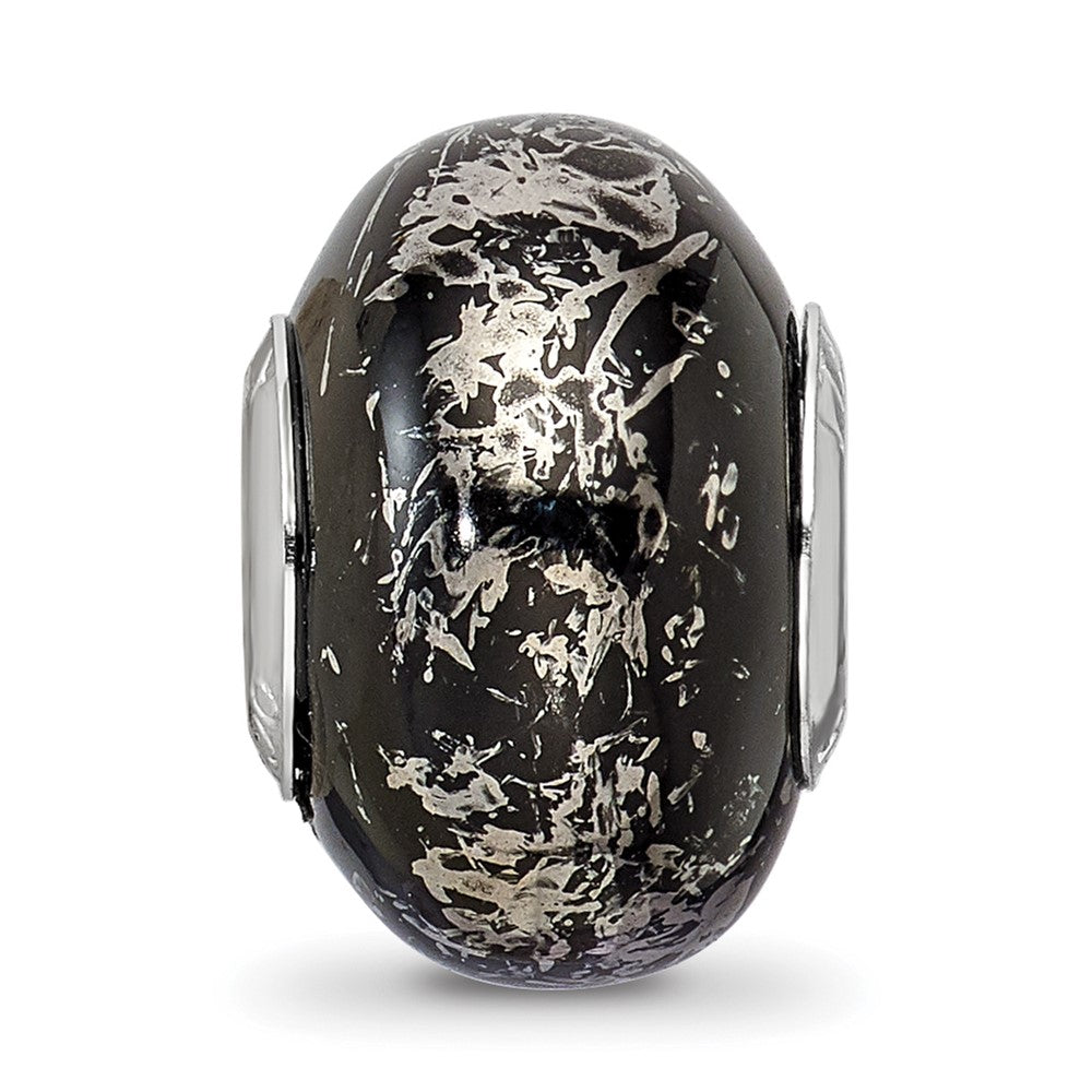 Reflections 925 Sterling Silver Black with Platinum Foil Ceramic Bead 12 x 9 mm