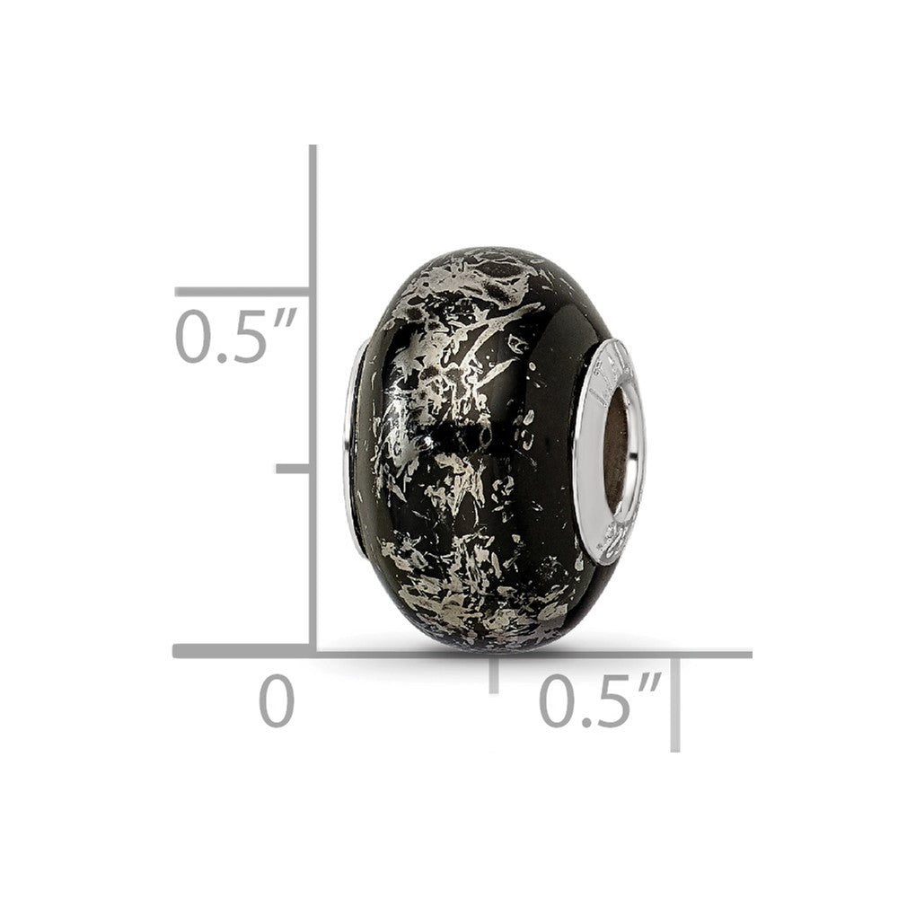 Reflections 925 Sterling Silver Black with Platinum Foil Ceramic Bead 12 x 9 mm
