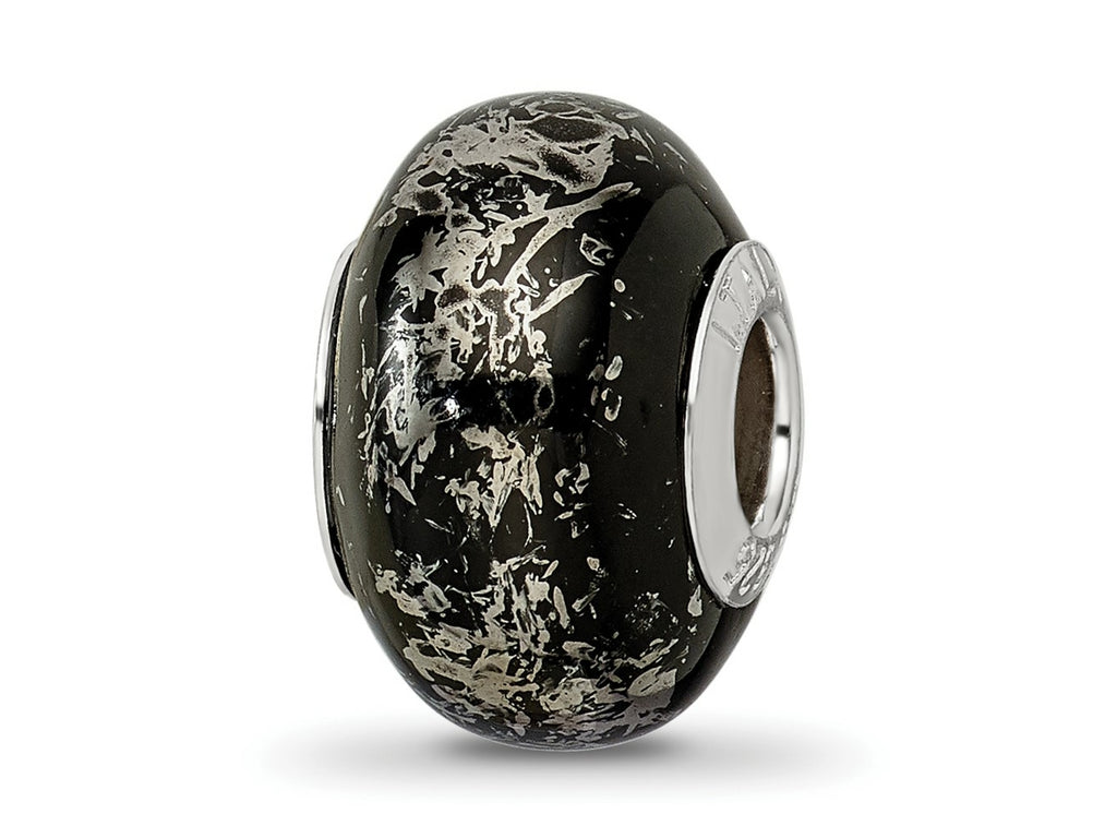 Reflections 925 Sterling Silver Black with Platinum Foil Ceramic Bead 12 x 9 mm