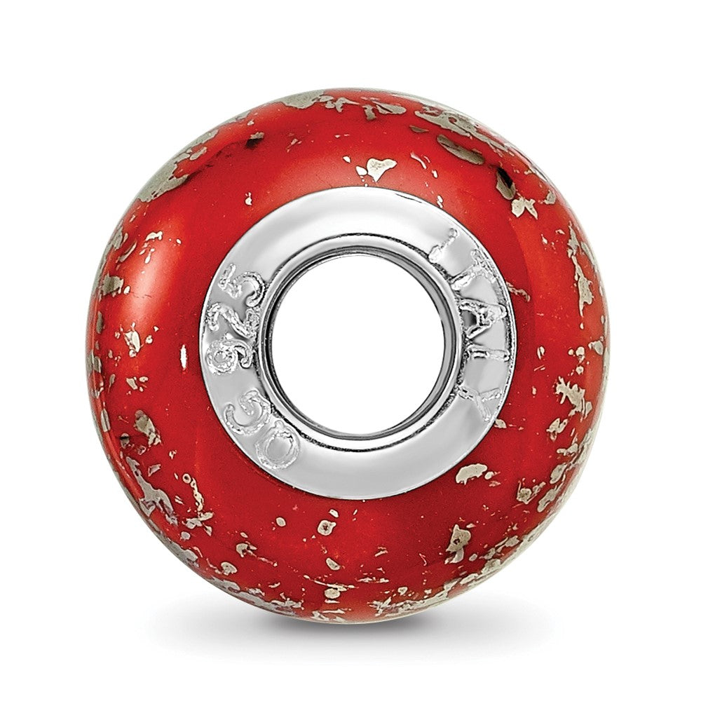 Reflections 925 Sterling Silver Red with Platinum Foil Ceramic Bead 12 x 9 mm
