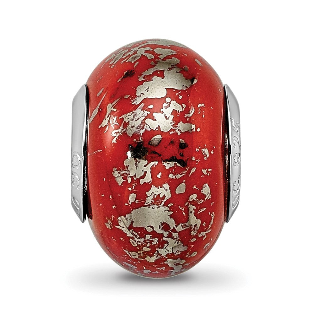 Reflections 925 Sterling Silver Red with Platinum Foil Ceramic Bead 12 x 9 mm