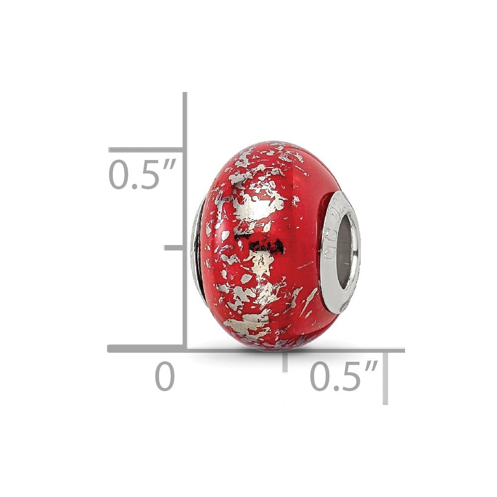 Reflections 925 Sterling Silver Red with Platinum Foil Ceramic Bead 12 x 9 mm