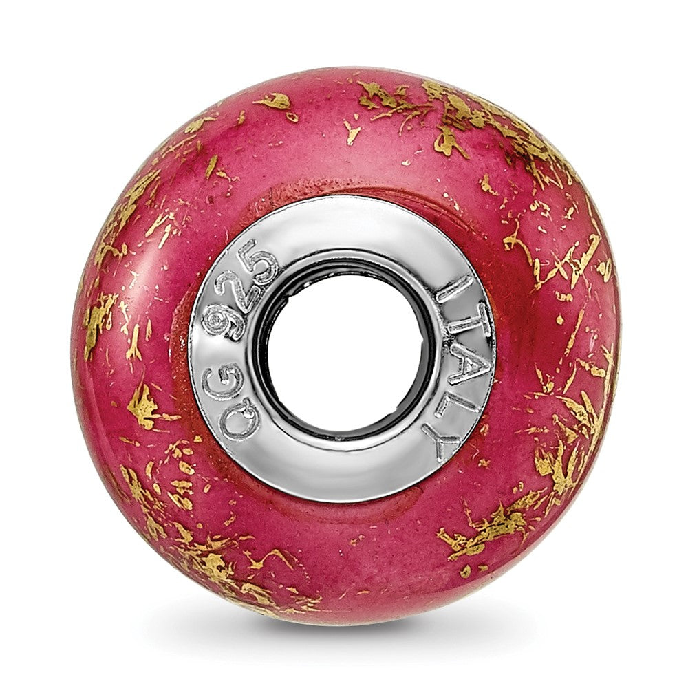 Reflections 925 Sterling Silver Dark Pink with Foil Ceramic Bead 13 x 9 mm