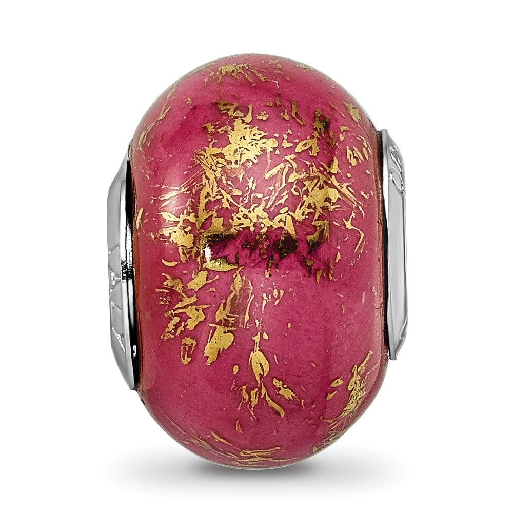 Reflections 925 Sterling Silver Dark Pink with Foil Ceramic Bead 13 x 9 mm