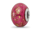 Reflections 925 Sterling Silver Dark Pink with Foil Ceramic Bead 13 x 9 mm