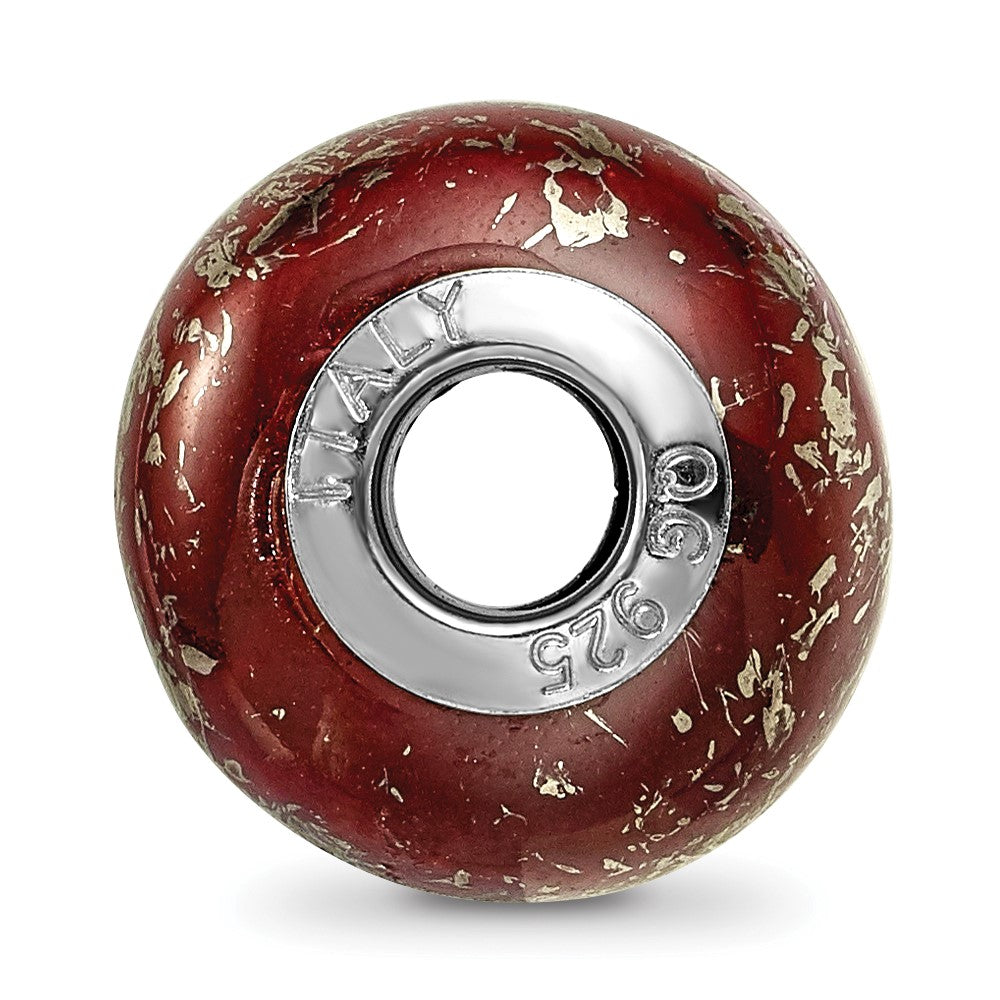 Reflections 925 Sterling Silver Dark Red with Platinum Foil Ceramic Bead 12 x 9 mm