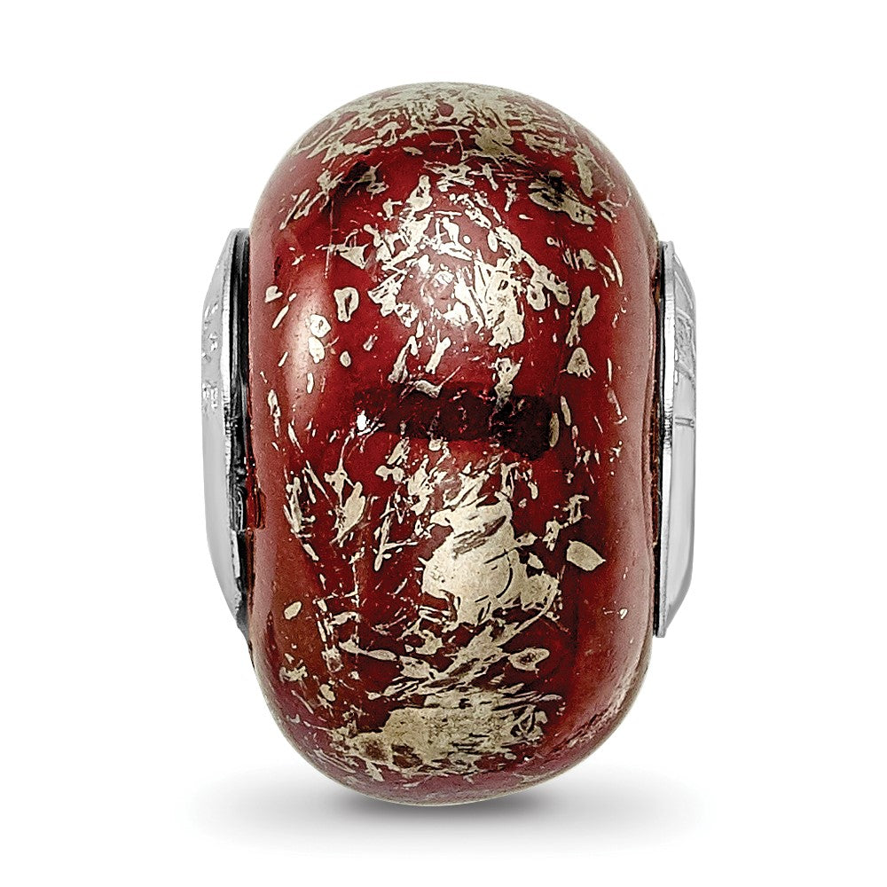 Reflections 925 Sterling Silver Dark Red with Platinum Foil Ceramic Bead 12 x 9 mm