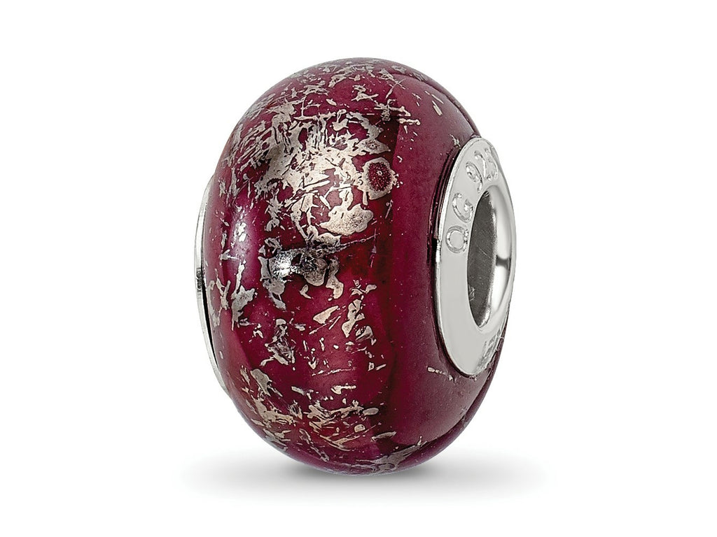 Reflections 925 Sterling Silver Dark Red with Platinum Foil Ceramic Bead 12 x 9 mm
