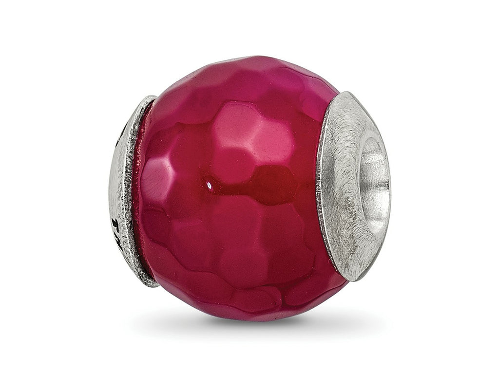 Reflections 925 Sterling Silver Fuchsia Cracked Agate with Shell Stone Bead 13 x 13 mm