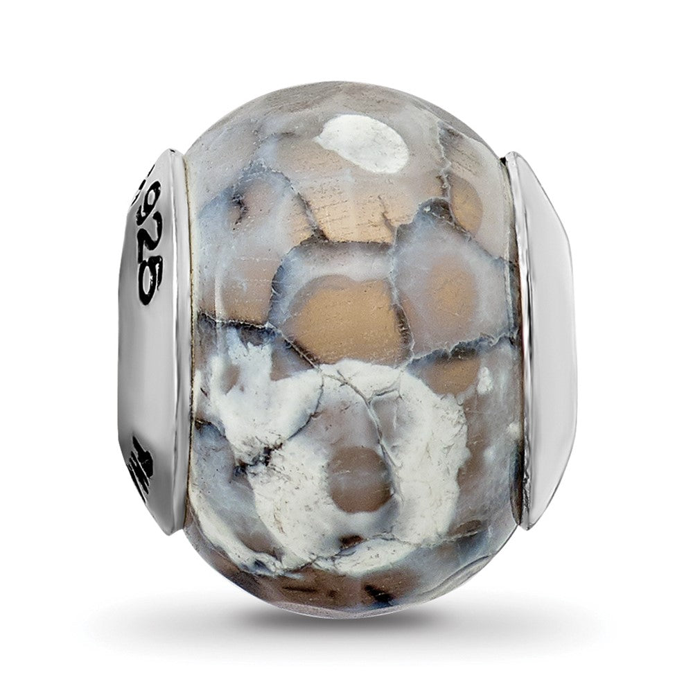 Reflections 925 Sterling Silver Grey Cracked Agate with Shell Stone Bead 12 x 10 mm