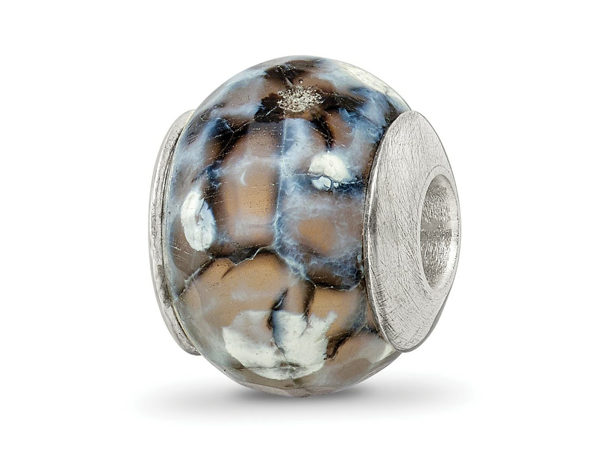 Reflections 925 Sterling Silver Grey Cracked Agate with Shell Stone Bead 12 x 10 mm
