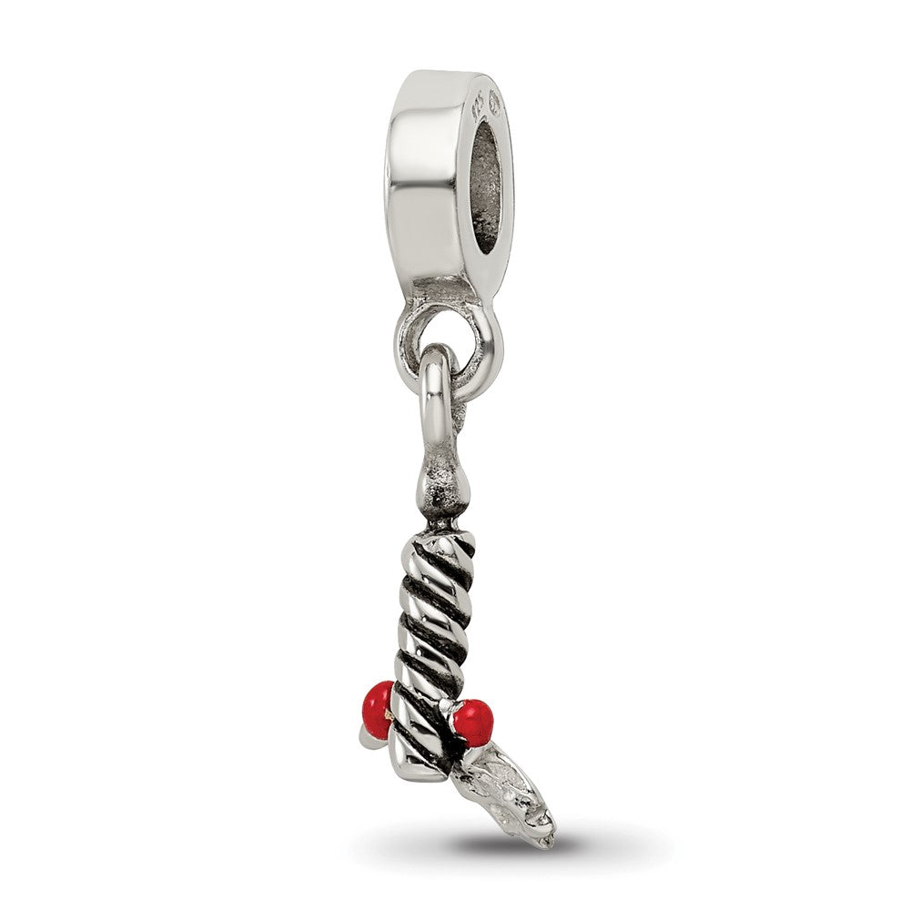 Reflections 925 Sterling Silver Enameled Candle with Holly Leaf Dangle Bead 21 x 5 mm