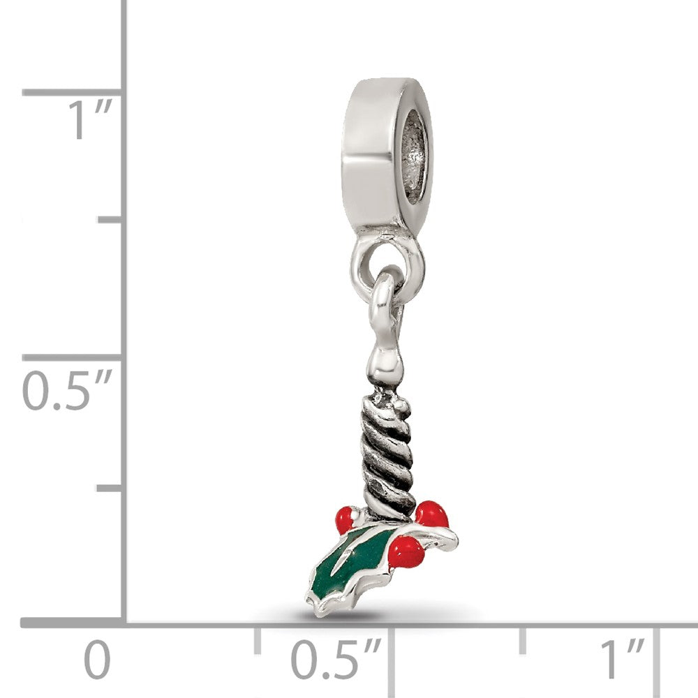 Reflections 925 Sterling Silver Enameled Candle with Holly Leaf Dangle Bead 21 x 5 mm