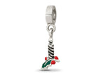 Reflections 925 Sterling Silver Enameled Candle with Holly Leaf Dangle Bead 21 x 5 mm